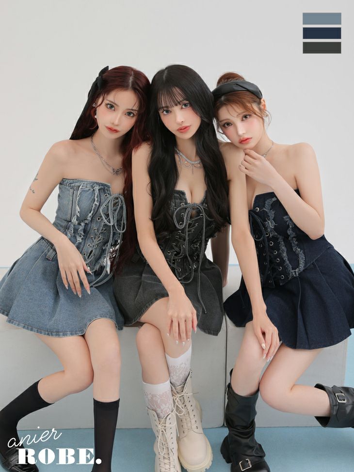 ROBE de FLEURS anier.ROBE ローブドフルール アニエルローブ Denim race up belt setup mini dress デニムレースアップベルトセットアップミニドレス fm-anier4049-c
