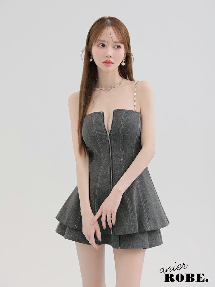 ROBE de FLEURS anier.ROBE ローブドフルール アニエルローブ Denim center zip flare setup mini dress デニムセンタージップフレアセットアップミニドレス fm-anier4050-c