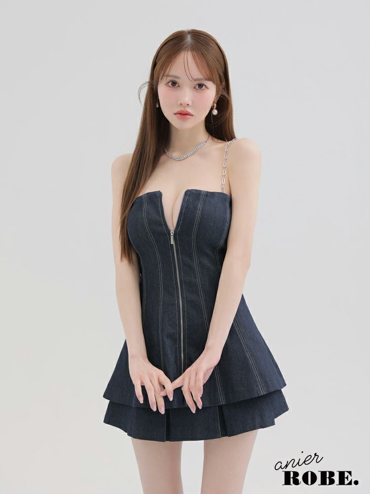 ROBE de FLEURS anier.ROBE ローブドフルール アニエルローブ Denim center zip flare setup mini dress デニムセンタージップフレアセットアップミニドレス fm-anier4050-c