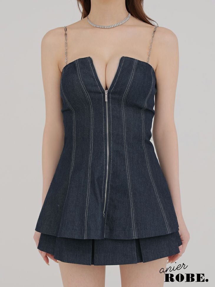 ROBE de FLEURS anier.ROBE ローブドフルール アニエルローブ Denim center zip flare setup mini dress デニムセンタージップフレアセットアップミニドレス fm-anier4050-c