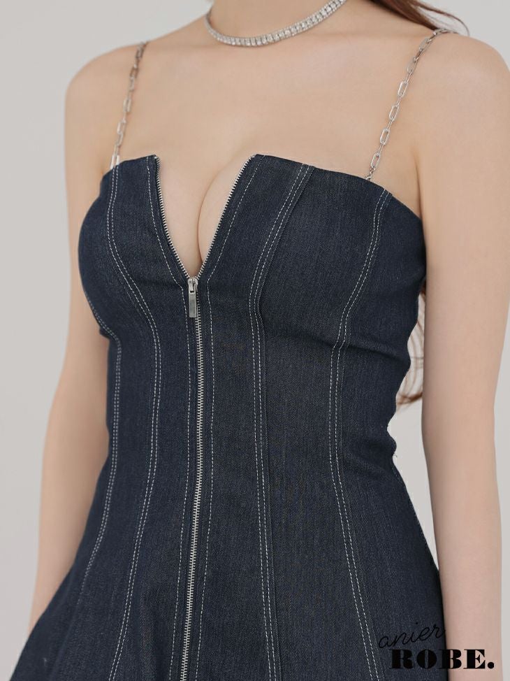 ROBE de FLEURS anier.ROBE ローブドフルール アニエルローブ Denim center zip flare setup mini dress デニムセンタージップフレアセットアップミニドレス fm-anier4050-c