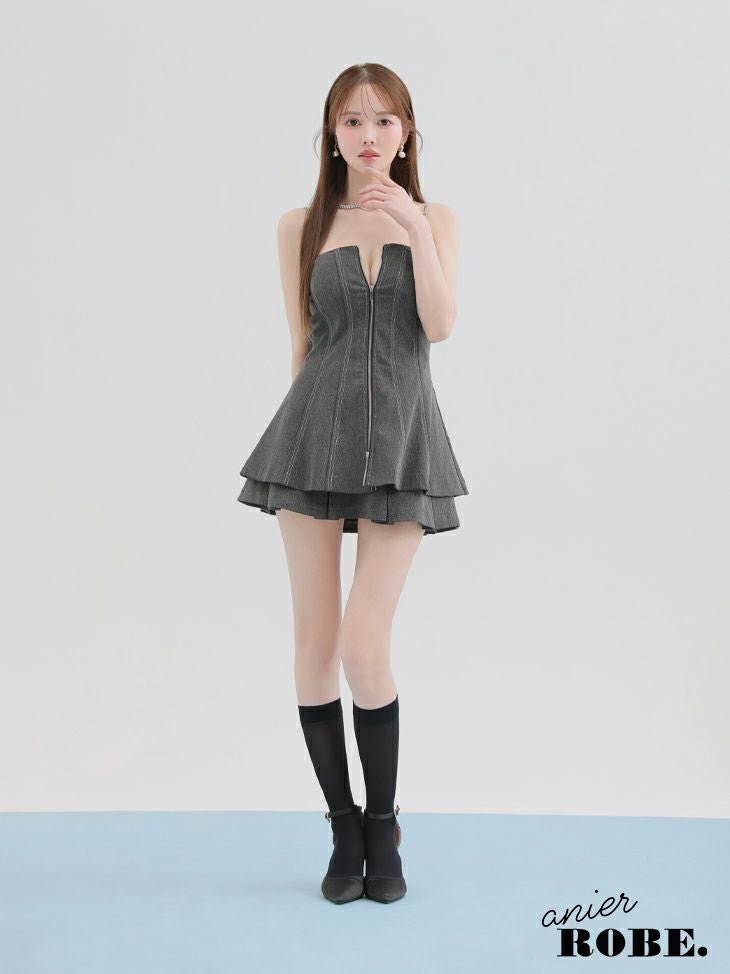 ROBE de FLEURS anier.ROBE ローブドフルール アニエルローブ Denim center zip flare setup mini dress デニムセンタージップフレアセットアップミニドレス fm-anier4050