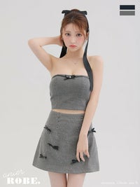 ROBE de FLEURS anier.ROBE ローブドフルール アニエルローブ Leather ribbon denim bare setup mini dress レザーリボンデニムベアトップセットアップミニドレス fm-anier4048