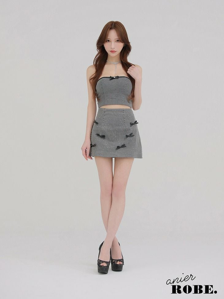 ROBE de FLEURS anier.ROBE ローブドフルール アニエルローブ Leather ribbon denim bare setup mini dress レザーリボンデニムベアトップセットアップミニドレス fm-anier4048