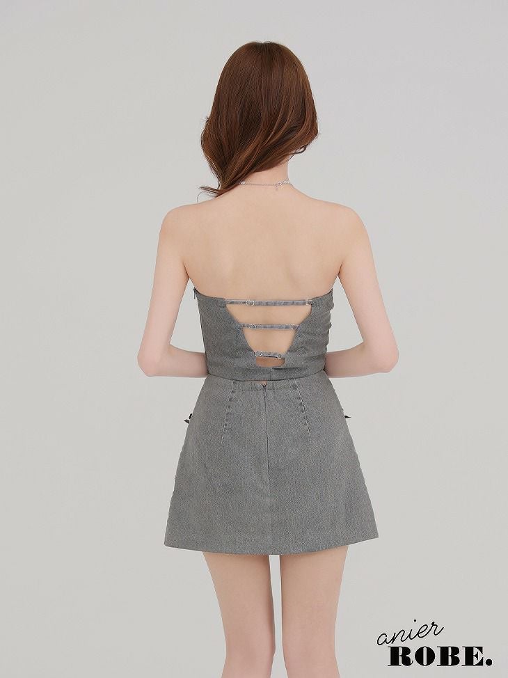 ROBE de FLEURS anier.ROBE ローブドフルール アニエルローブ Leather ribbon denim bare setup mini dress レザーリボンデニムベアトップセットアップミニドレス fm-anier4048