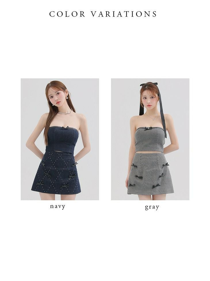 ROBE de FLEURS anier.ROBE ローブドフルール アニエルローブ Leather ribbon denim bare setup mini dress レザーリボンデニムベアトップセットアップミニドレス fm-anier4048