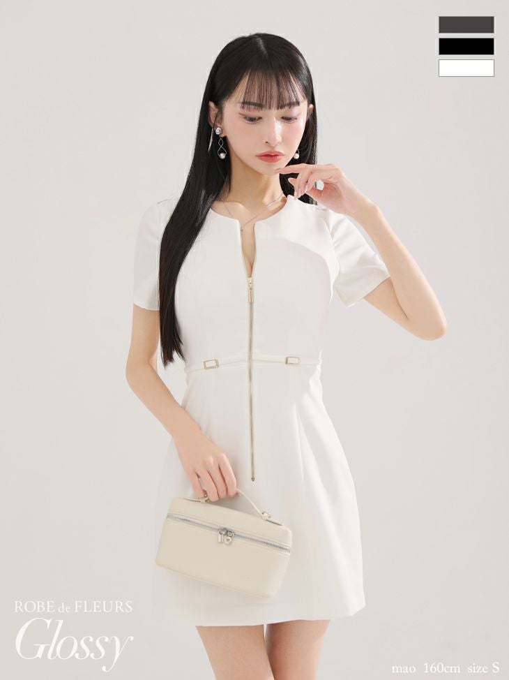 Glossy ローブドフルールグロッシー バックレースセンタージップベルトミニキャバドレス gl3795