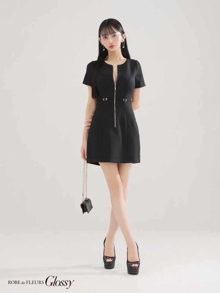 Glossy ローブドフルールグロッシー バックレースセンタージップベルトミニキャバドレス gl3795