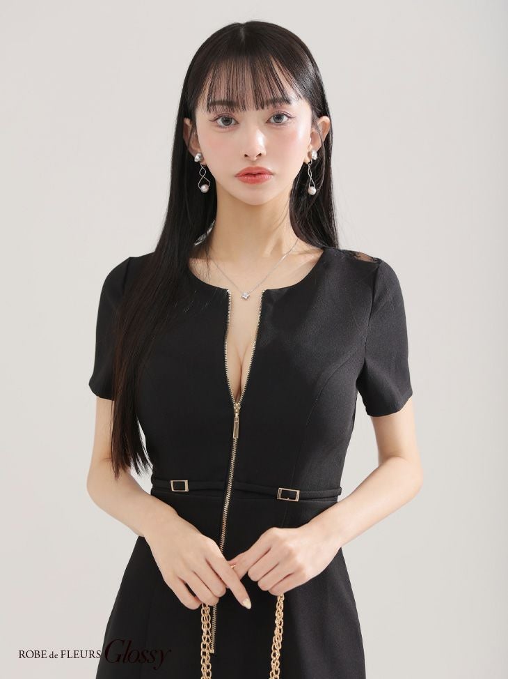 Glossy ローブドフルールグロッシー バックレースセンタージップベルトミニキャバドレス gl3795