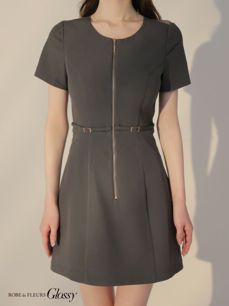 Glossy ローブドフルールグロッシー バックレースセンタージップベルトミニキャバドレス gl3795