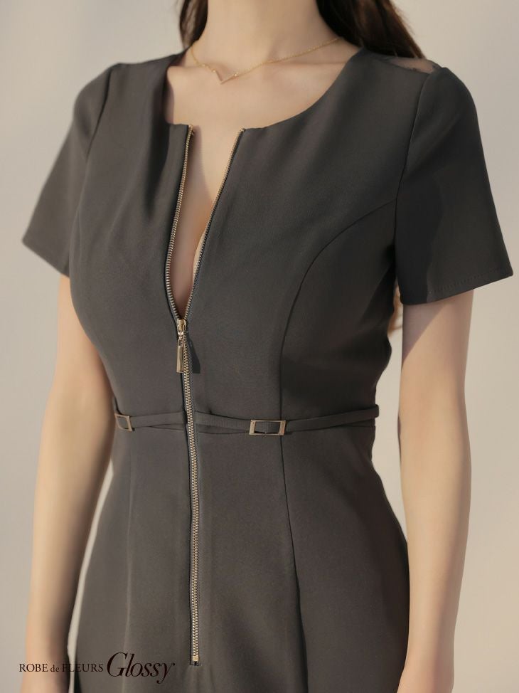 Glossy ローブドフルールグロッシー バックレースセンタージップベルトミニキャバドレス gl3795