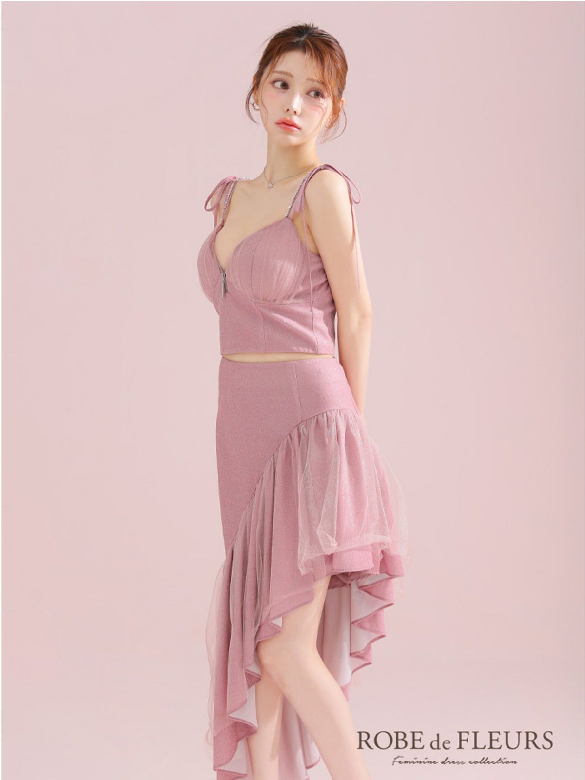 ROBE de FLEURS ローブドフルール アシンメトリーラメニットチュールセットアップキャミキャバドレス fm3295-c