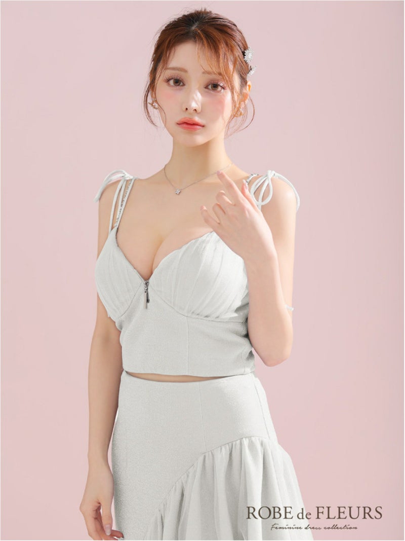 ROBE de FLEURS ローブドフルール アシンメトリーラメニットチュールセットアップキャミキャバドレス fm3295-c