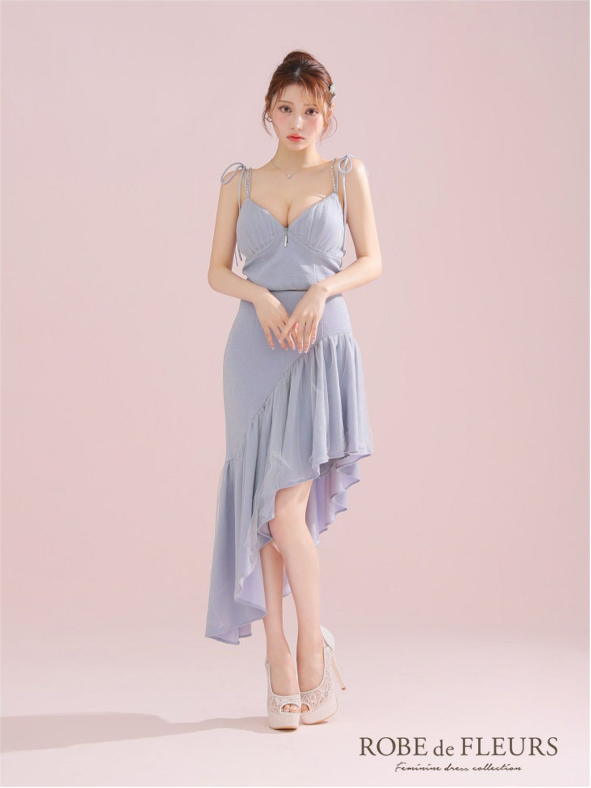 ROBE de FLEURS ローブドフルール アシンメトリーラメニットチュールセットアップキャミキャバドレス fm3295-c