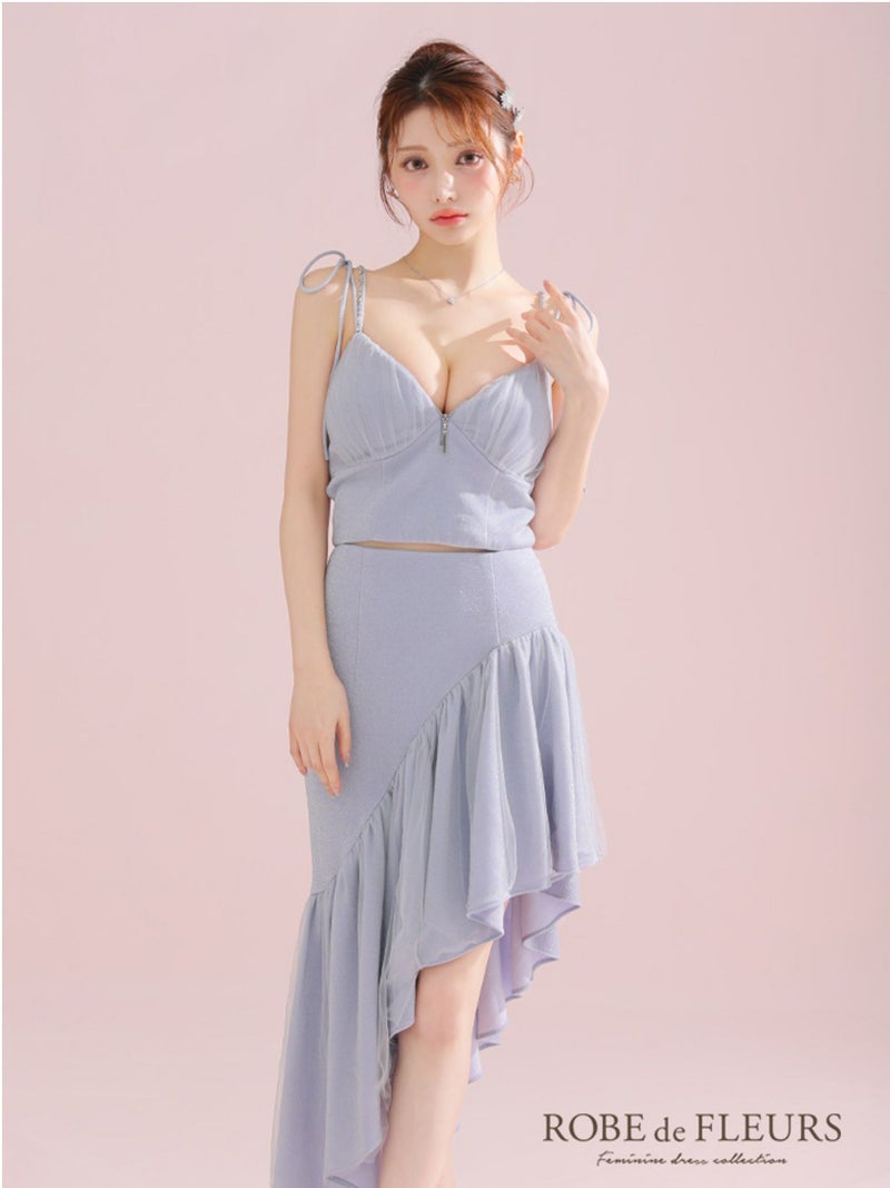 ROBE de FLEURS ローブドフルール アシンメトリーラメニットチュールセットアップキャミキャバドレス fm3295-c