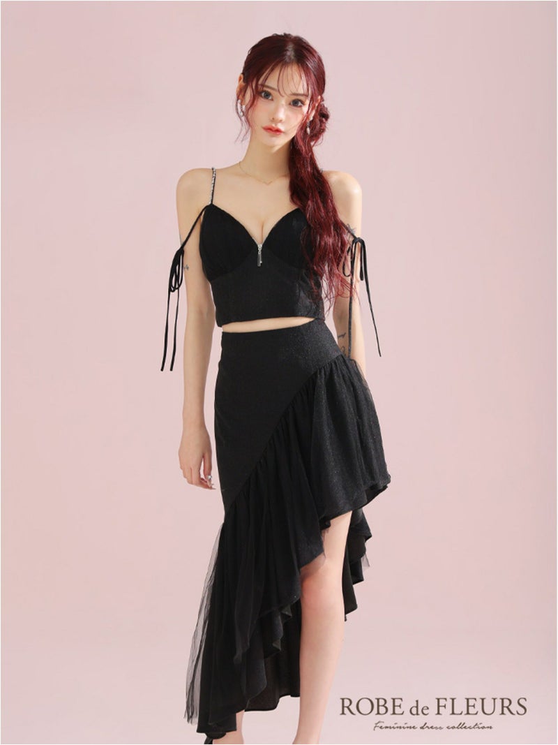 ROBE de FLEURS ローブドフルール アシンメトリーラメニットチュールセットアップキャミキャバドレス fm3295-c