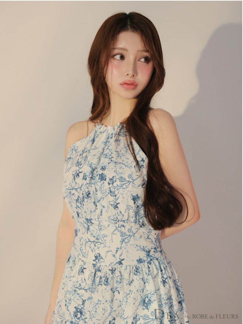DEA. ディア バイ ローブドフルール 花柄ホルターネックフレアロングキャバドレス de3783-c