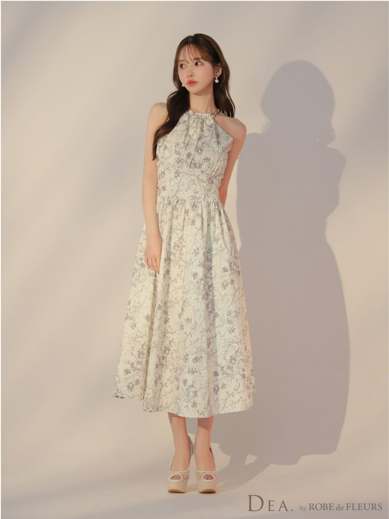DEA. ディア バイ ローブドフルール 花柄ホルターネックフレアロングキャバドレス de3783-c