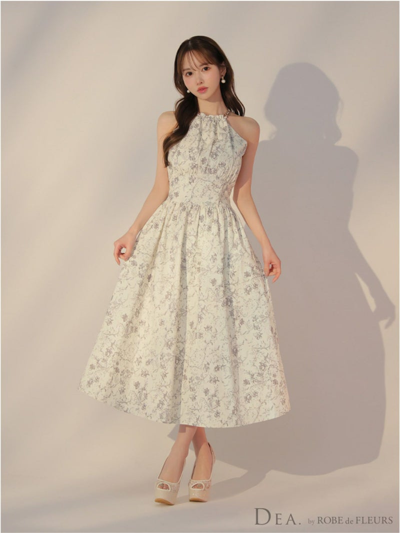 DEA. ディア バイ ローブドフルール 花柄ホルターネックフレアロングキャバドレス de3783-c