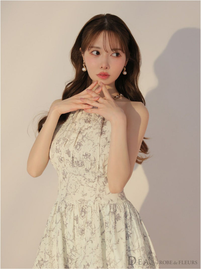 DEA. ディア バイ ローブドフルール 花柄ホルターネックフレアロングキャバドレス de3783-c