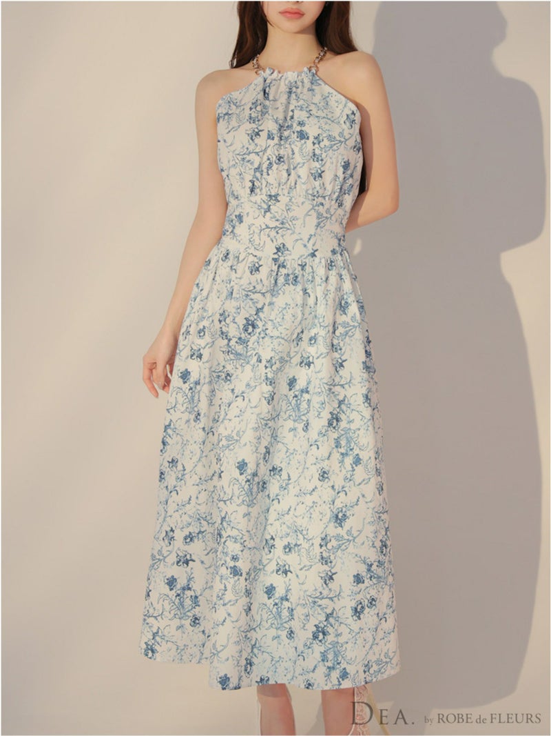 DEA. ディア バイ ローブドフルール 花柄ホルターネックフレアロングキャバドレス de3783-c