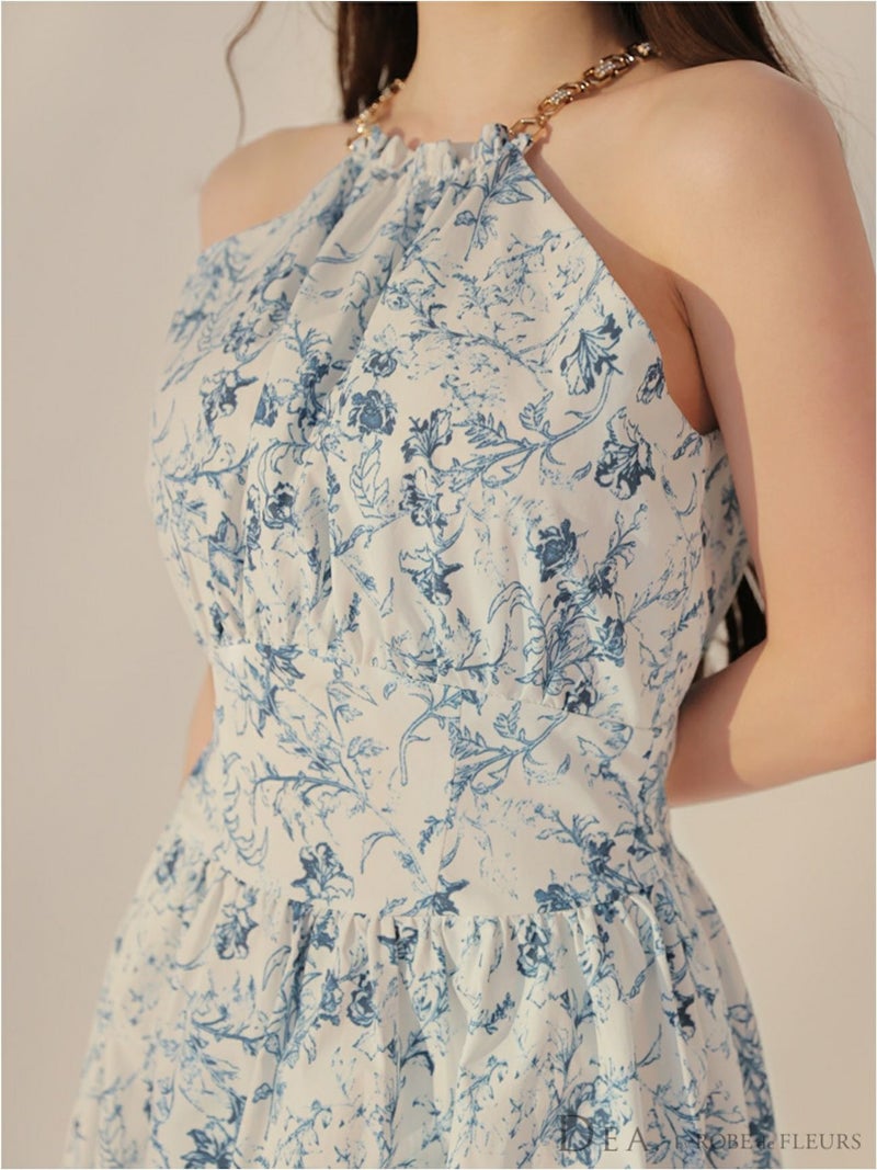 DEA. ディア バイ ローブドフルール 花柄ホルターネックフレアロングキャバドレス de3783-c