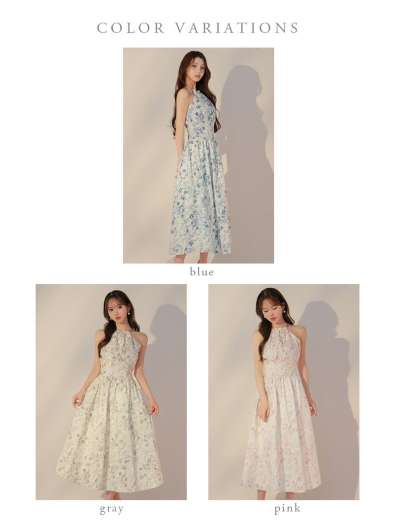 DEA. ディア バイ ローブドフルール 花柄ホルターネックフレアロングキャバドレス de3783-c