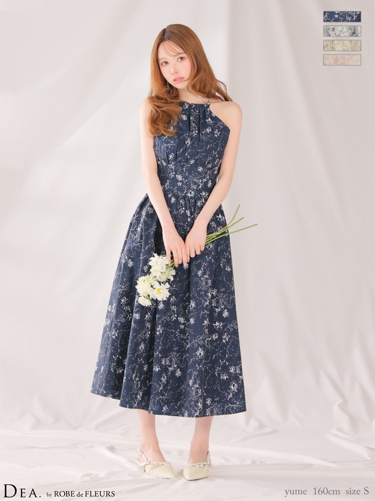 DEA. ディア バイ ローブドフルール 花柄ホルターネックフレアロングキャバドレス de3783-c