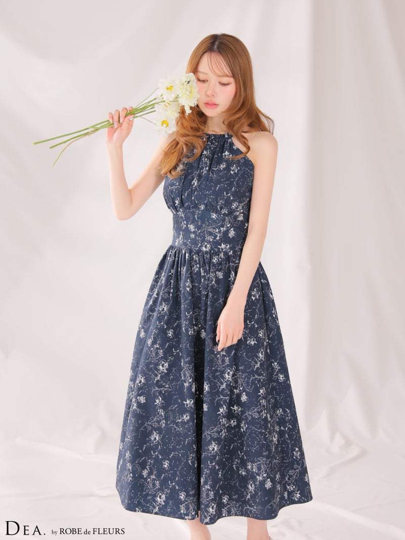 DEA. ディア バイ ローブドフルール 花柄ホルターネックフレアロングキャバドレス de3783-c