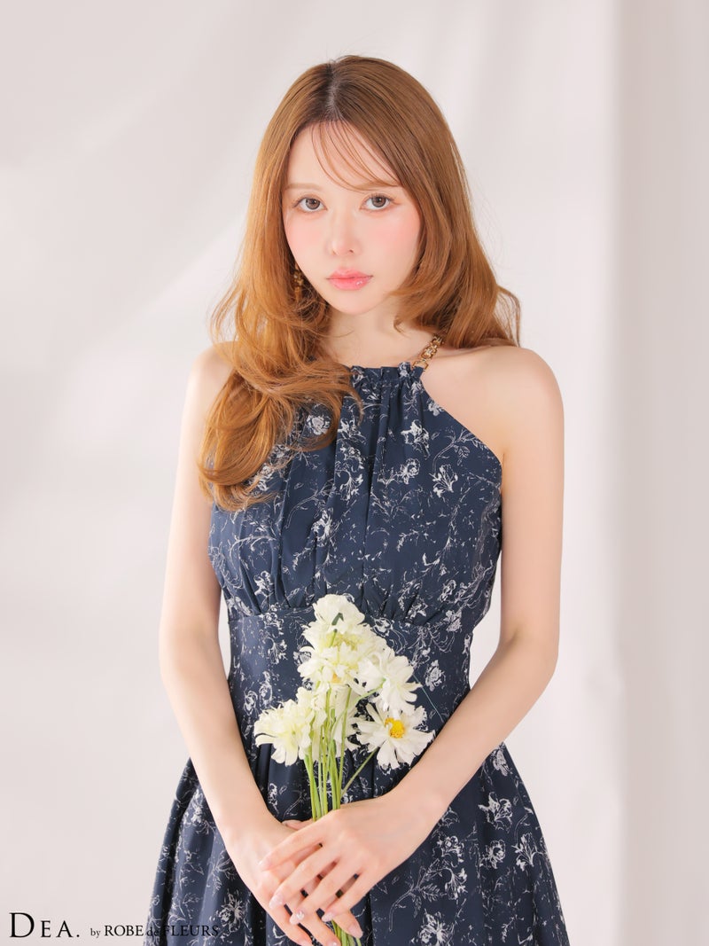 DEA. ディア バイ ローブドフルール 花柄ホルターネックフレアロングキャバドレス de3783-c