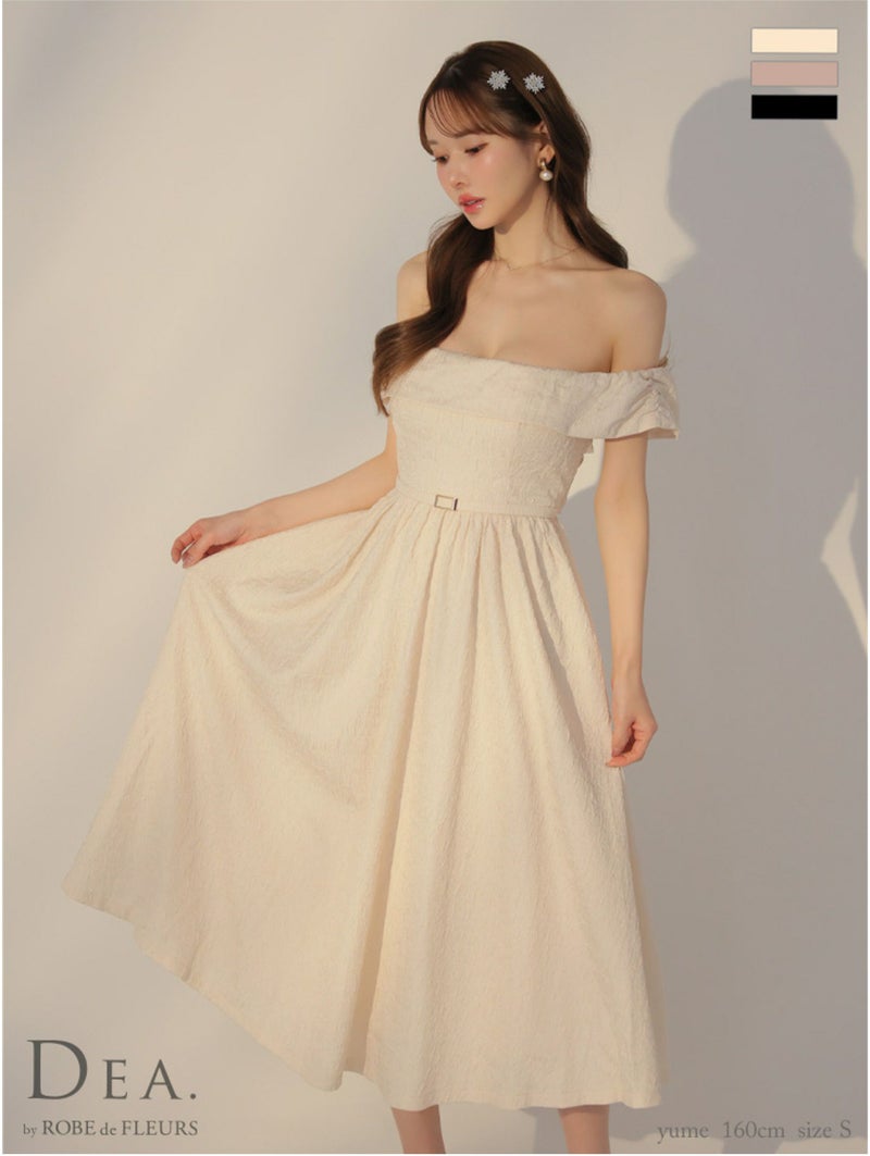 DEA. ディア バイ ローブドフルール オフショルジャガードバックリボンフレアロングキャバドレス de3449-c