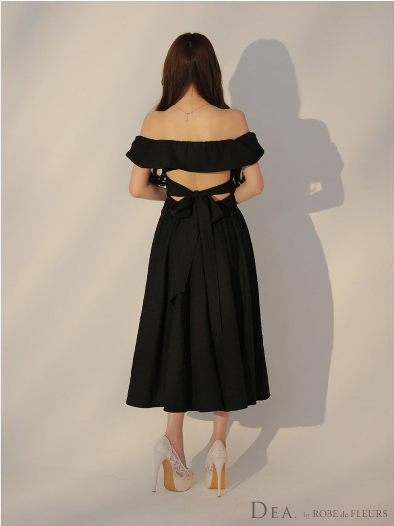 DEA. ディア バイ ローブドフルール オフショルジャガードバックリボンフレアロングキャバドレス de3449-c