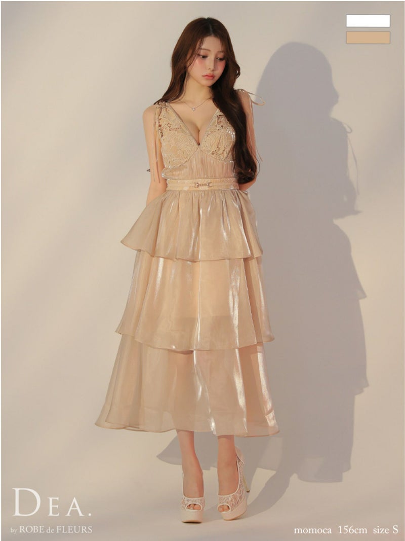 DEA. ディア バイ ローブドフルール ティアードシフォンレースフレアロングキャバドレス de3292-c