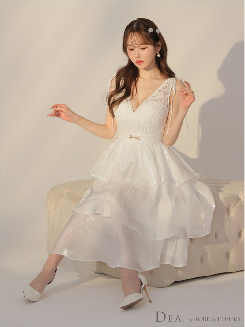 DEA. ディア バイ ローブドフルール ティアードシフォンレースフレアロングキャバドレス de3292-c