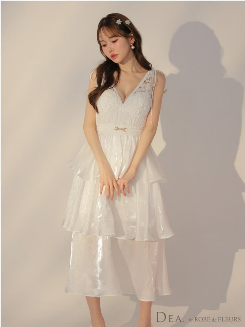 DEA. ディア バイ ローブドフルール ティアードシフォンレースフレアロングキャバドレス de3292-c