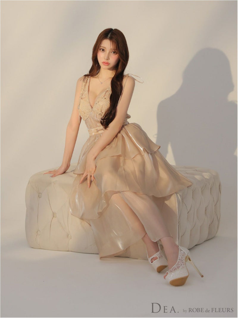 DEA. ディア バイ ローブドフルール ティアードシフォンレースフレアロングキャバドレス de3292-c