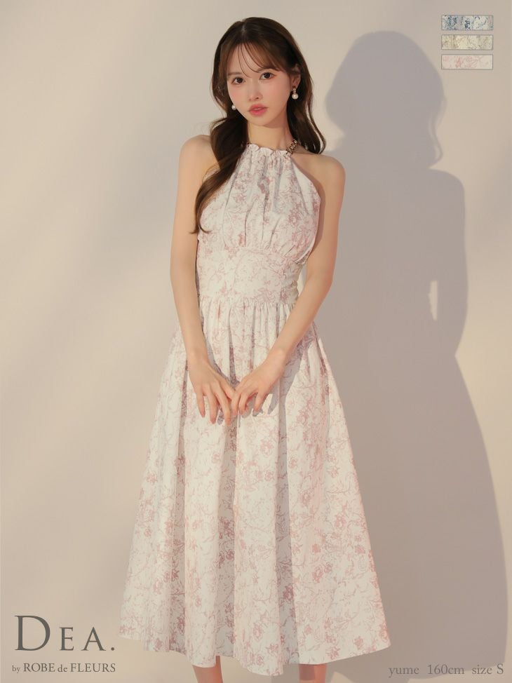 DEA. ディア バイ ローブドフルール 花柄ホルターネックフレアロングキャバドレス de3783