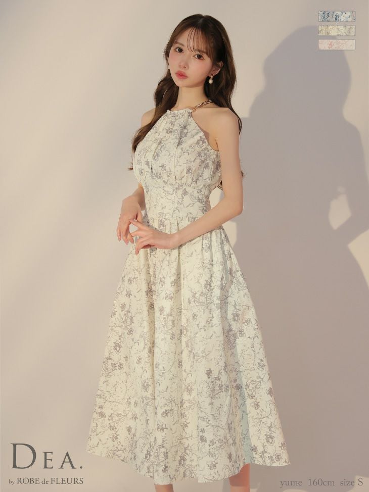 DEA. ディア バイ ローブドフルール 花柄ホルターネックフレアロングキャバドレス de3783