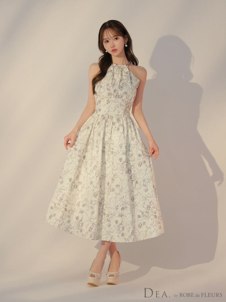 DEA. ディア バイ ローブドフルール 花柄ホルターネックフレアロングキャバドレス de3783