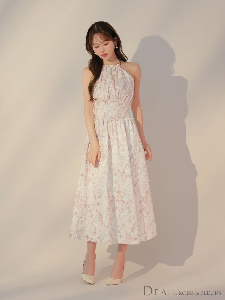 DEA. ディア バイ ローブドフルール 花柄ホルターネックフレアロングキャバドレス de3783