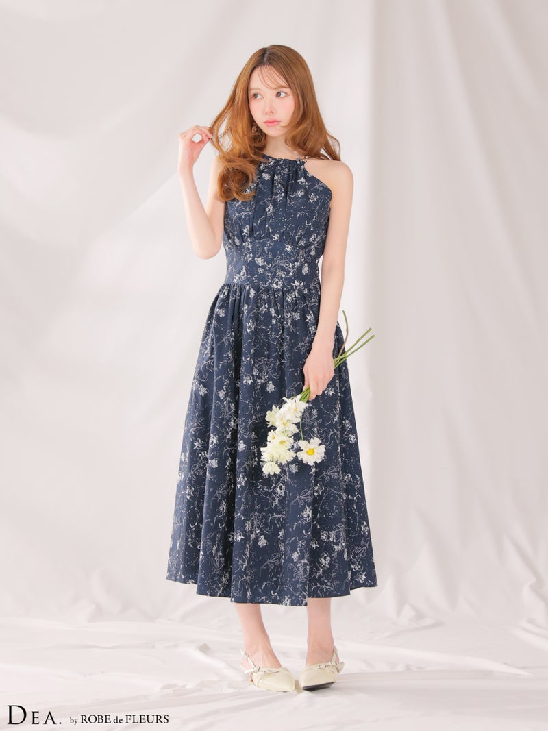 DEA. ディア バイ ローブドフルール 花柄ホルターネックフレアロングキャバドレス de3783