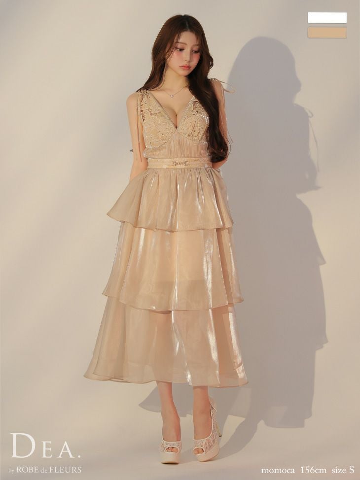 DEA. ディア バイ ローブドフルール ティアードシフォンレースフレアロングキャバドレス de3292