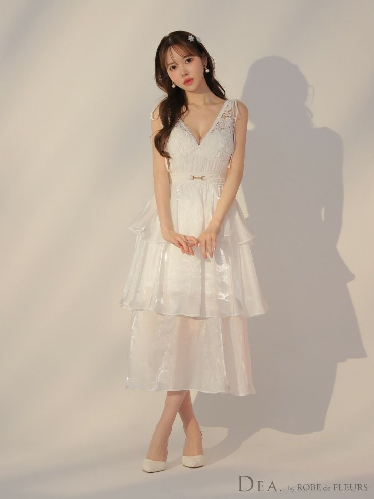 DEA. ディア バイ ローブドフルール ティアードシフォンレースフレアロングキャバドレス de3292