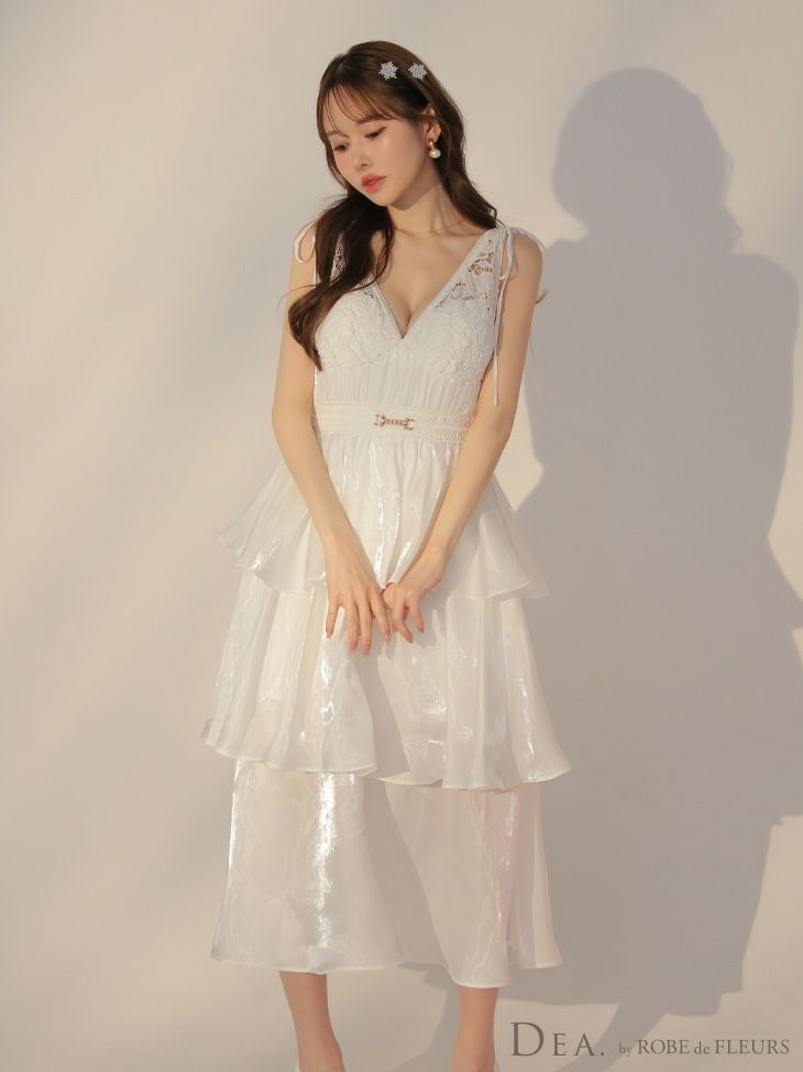 DEA. ディア バイ ローブドフルール ティアードシフォンレースフレアロングキャバドレス de3292