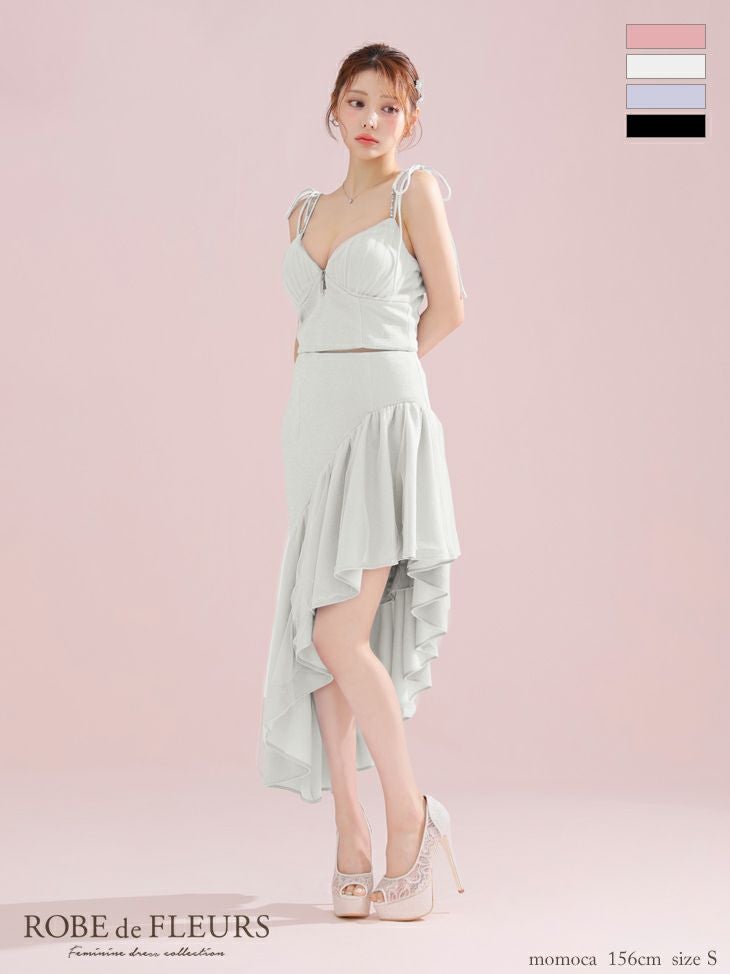 ROBE de FLEURS ローブドフルール アシンメトリーラメニットチュールセットアップキャミキャバドレス fm3295