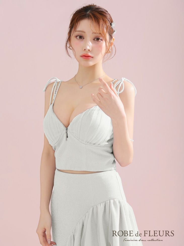 ROBE de FLEURS ローブドフルール アシンメトリーラメニットチュールセットアップキャミキャバドレス fm3295