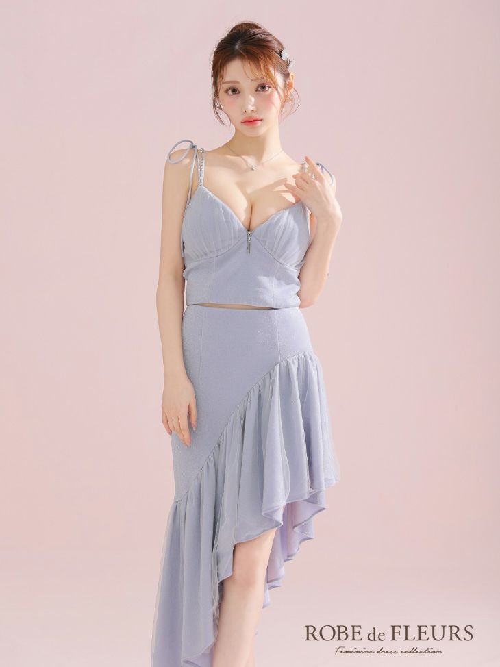ROBE de FLEURS ローブドフルール アシンメトリーラメニットチュールセットアップキャミキャバドレス fm3295