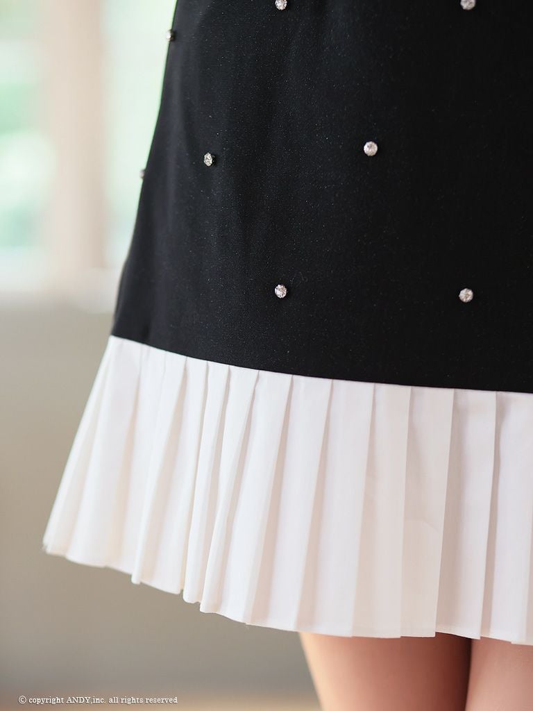 an アン バストジッパー ビジュー ドッキング バイカラー 裾プリーツ フレア ミニドレス ワンピース aoc-3787