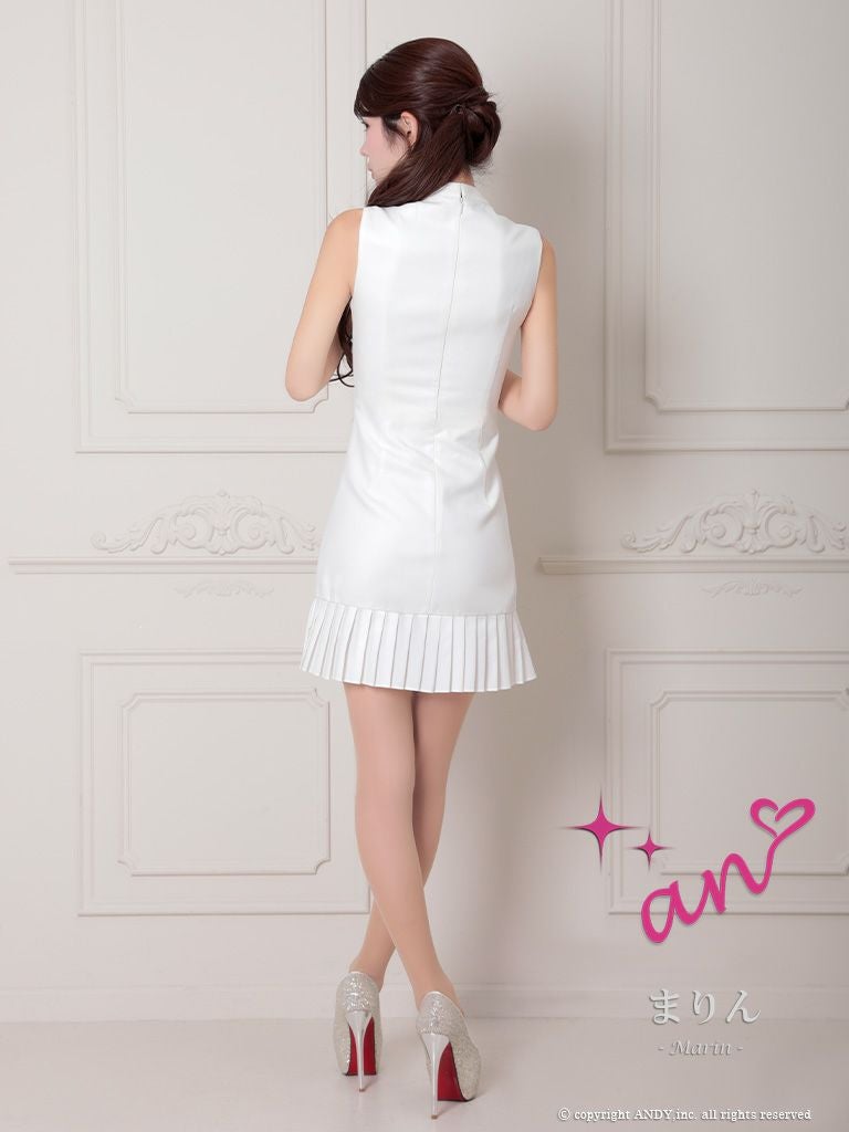 an アン バストジッパー ビジュー ドッキング バイカラー 裾プリーツ フレア ミニドレス ワンピース aoc-3787