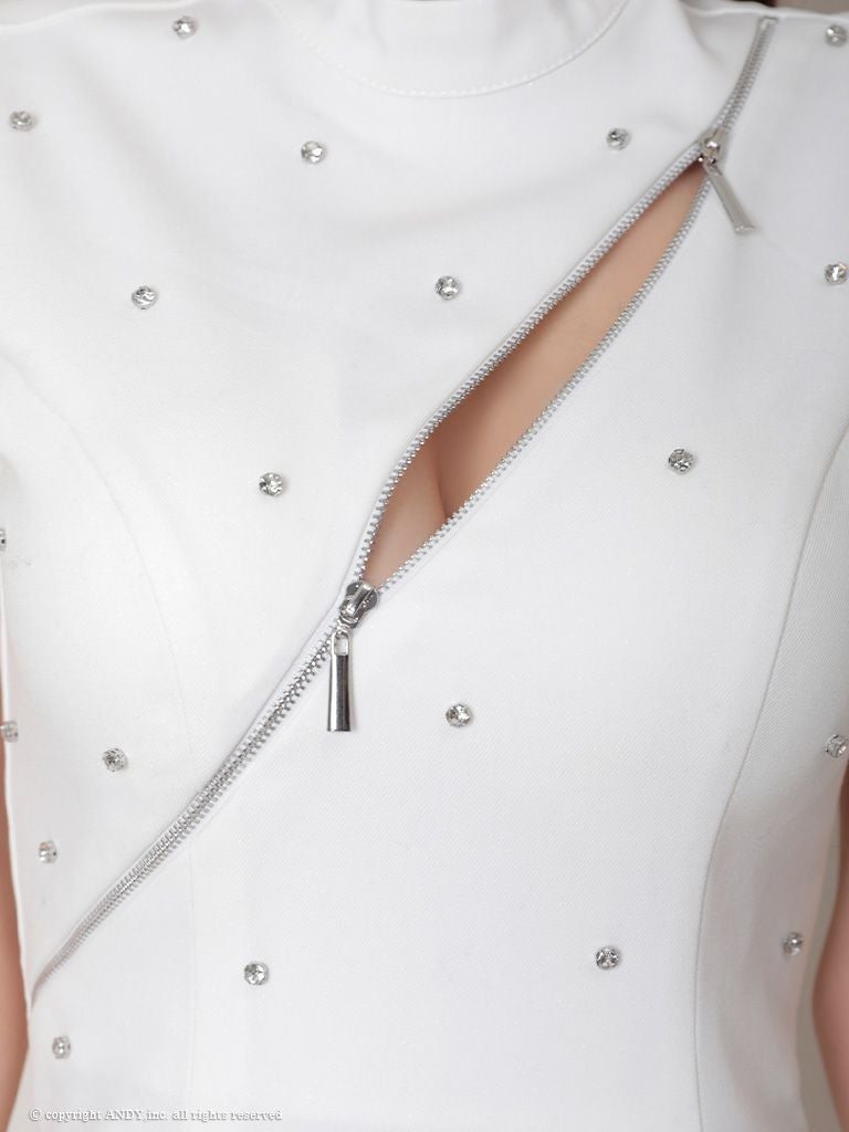 an アン バストジッパー ビジュー ドッキング バイカラー 裾プリーツ フレア ミニドレス ワンピース aoc-3787